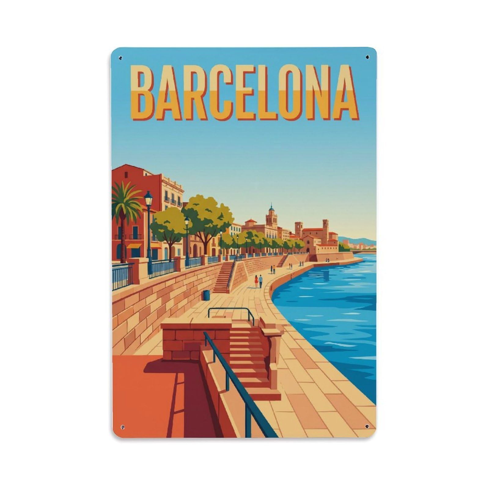 Vintage Travel Embankment Spain Stone Metal Tin Sign Plaque Wall Decor for Cafe, Club Bar, Office, Home Garden Metal Poster 8x12Inch