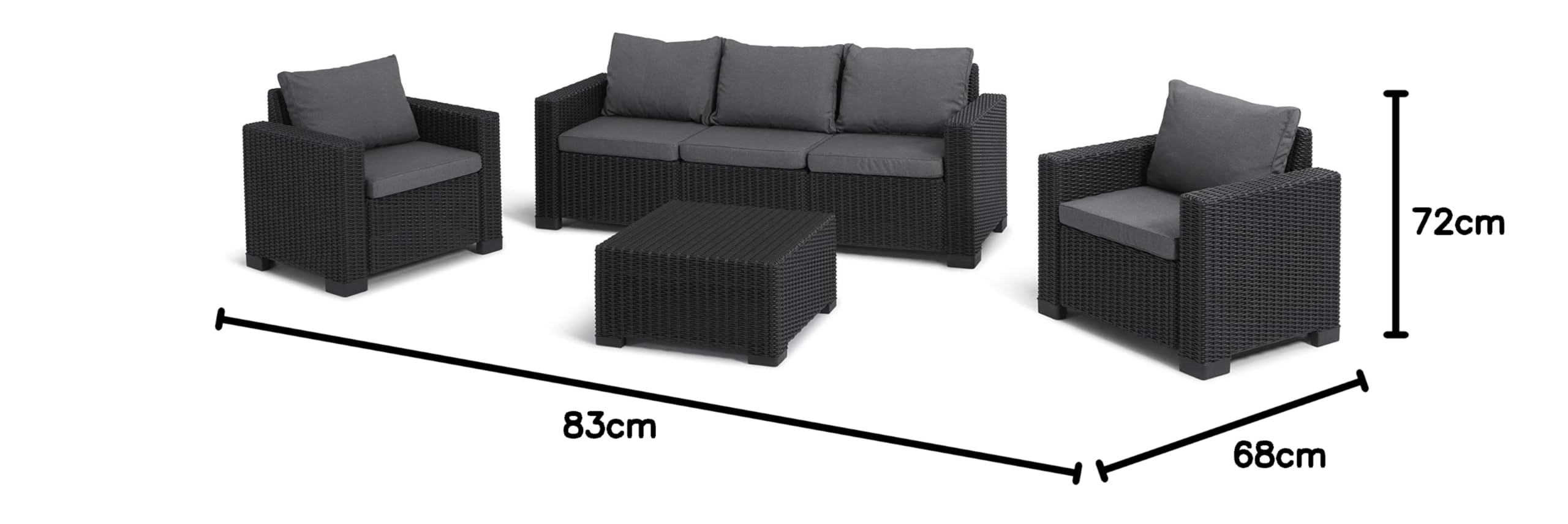 Keter Set 2 divanetti da esterno California adatti per arredare il giardino con cuscini inclusi, color grafite 83x68x71 cm