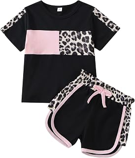 FOCUTEBB Toddler Girl Clothes Baby Leopard T-Shirt Shorts Summer Set 18M-8Y | 95% Cotton, Soft Breathable, Leopard Camo Print, Short Sleeve Tee, Elastic Shorts Design, Casual Summer Wear