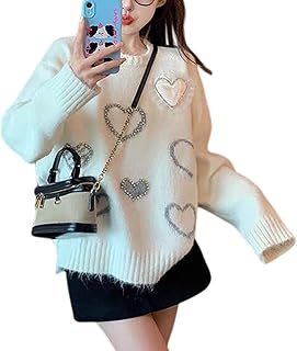 [MzcoYmm] セーター レディース 長袖 ニット カットソー クルーネック ロング トップス プルオーバー 厚手 ハート柄 ゆったり 大きいサイズ 体型カバー きれいめ 暖かい 可愛い 通勤 秋 冬