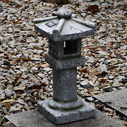Rplw Pagoda Lantern Outdoor Sculpture,Asian Decor Solar Lighthouse,Retro Zen Garden Lamp Statue Polyresin Lawn Figurine A #TOP2