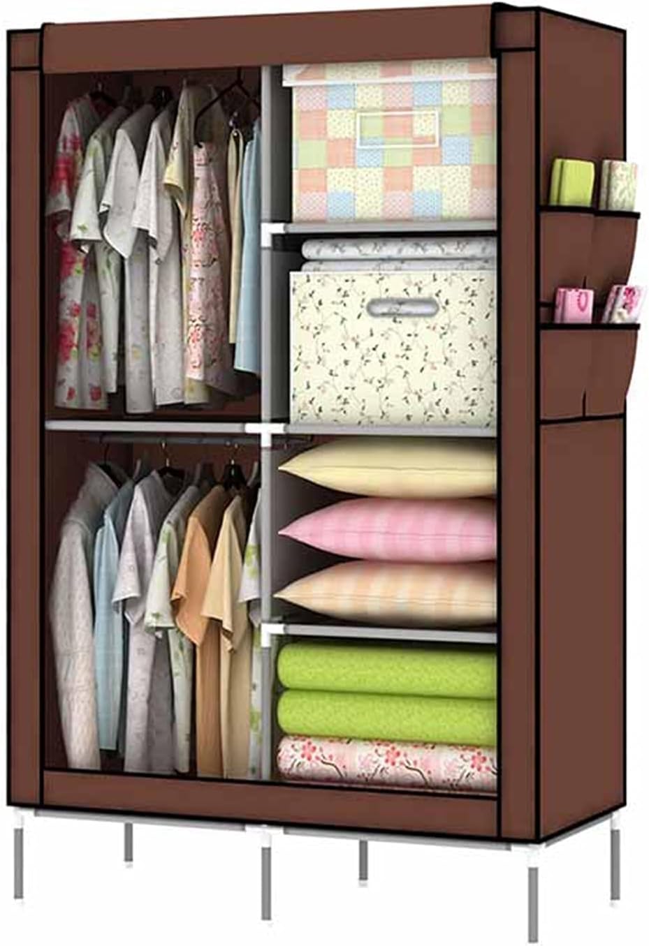 Armario Abierto, Almacenamiento Multifunción, Percha, Puerta Plegable, Armario, Diseño De Almacenamiento Dividido con Rieles para Colgar, Tela Impermeable 175 * 90 * 45 CM