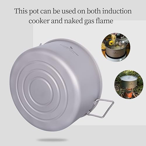 Miniatura 5 de Boundless Voyage Ti2104C - Olla de titanio de 5 litros con tapa, mango plegable, para exteriores, campamento, senderismo, picnic, hogar, cocina,