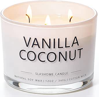 Vanilla Coconut Scented Candle - 3 Wick Soy Candle, 12 oz, 60+ Hour Burn Time