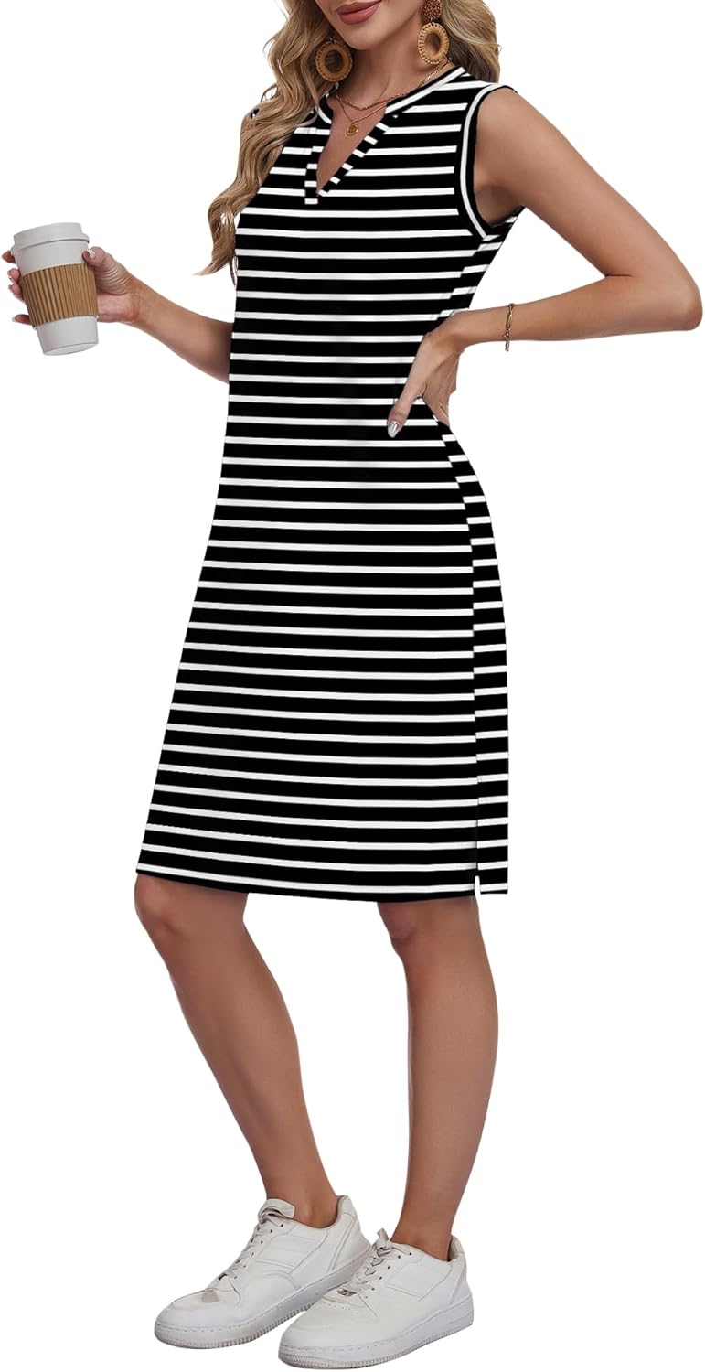 AUSELILY Sleeveless V Neck Knee Length Dress Women Straight-Cut Sundresses T-Shirt Summer Dresses for Women 2026 with Pockets - Image 4