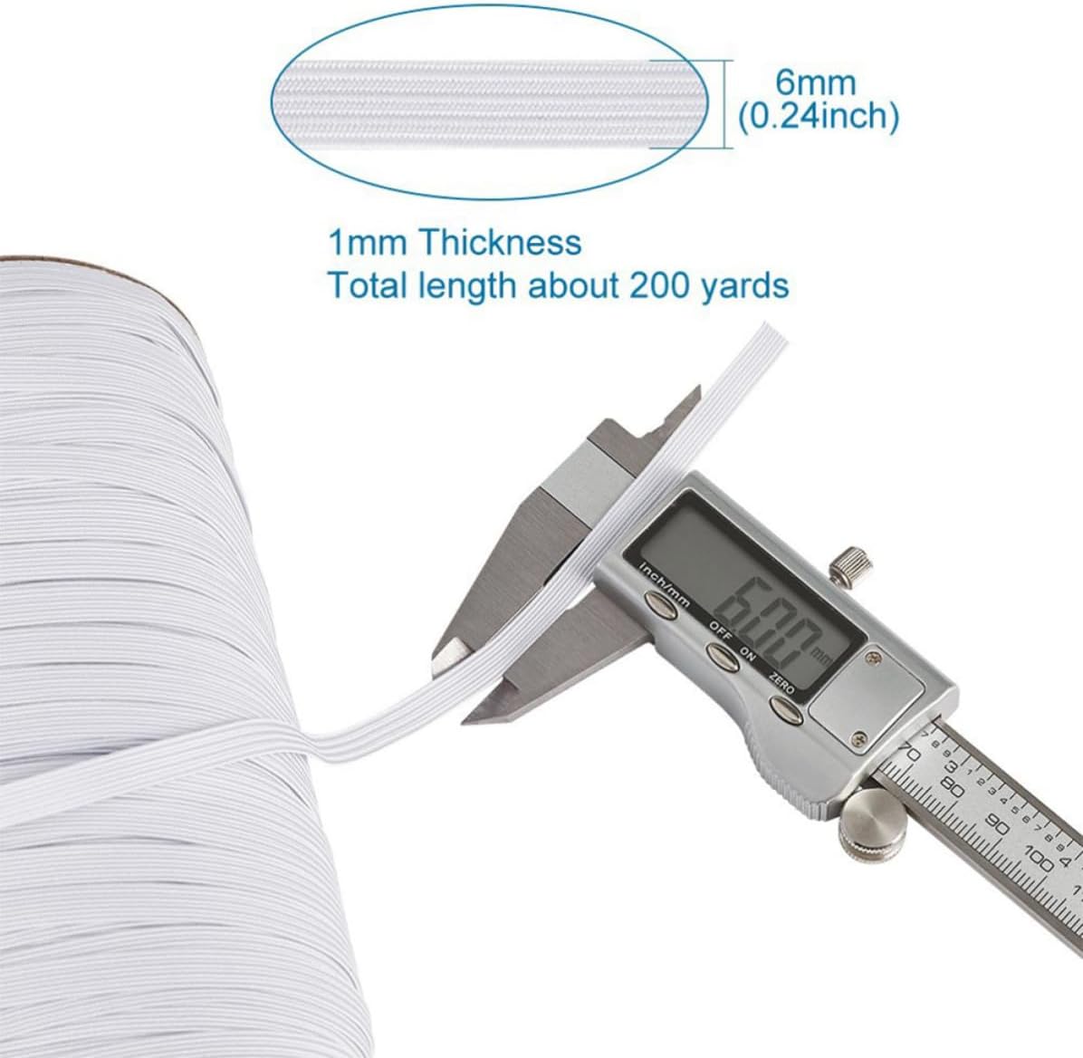Generic 1 Roll 91m White Polyester Elastic Band for Clothing Sewing Accessories, Stretch Flat Elastic Ribbon Easy to Cut, for Household and Decorating Use