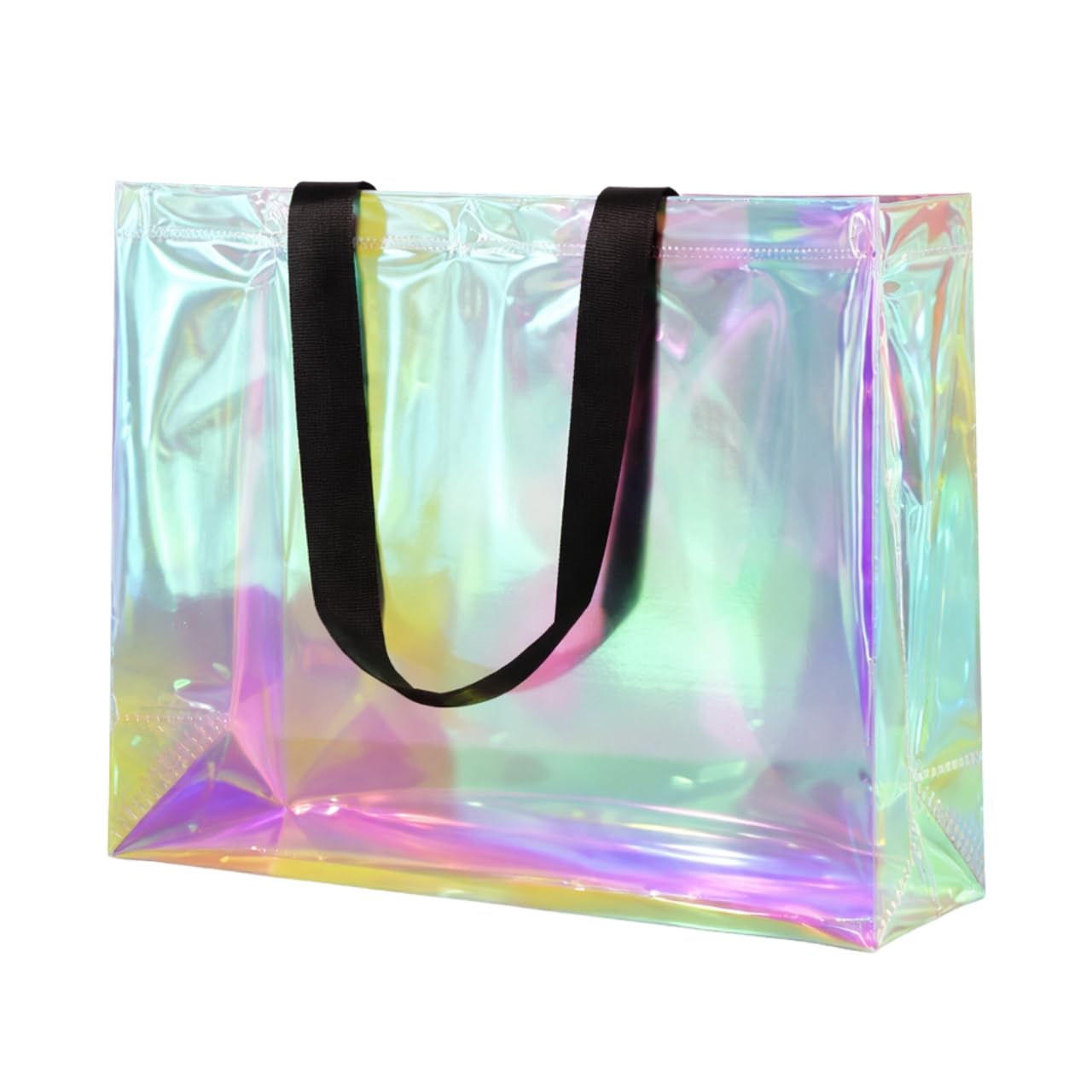 Photo 1 of ?????????? Holographic Clear Tote Bag PVC Transparent Bag with Snap Closure for Pool Gym Beach Travel Laundry Small Large (Medium)