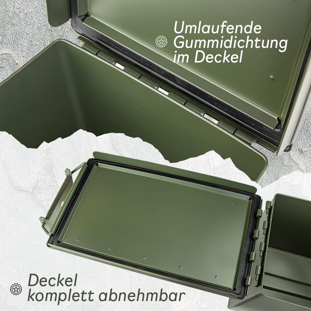 Trucky Munitionsbox Ammo Box 33x19x28 cm Metallkiste Metallbox Munitionskiste Aufbewahrungsbox mit Deckel Army Metall Grün - 3