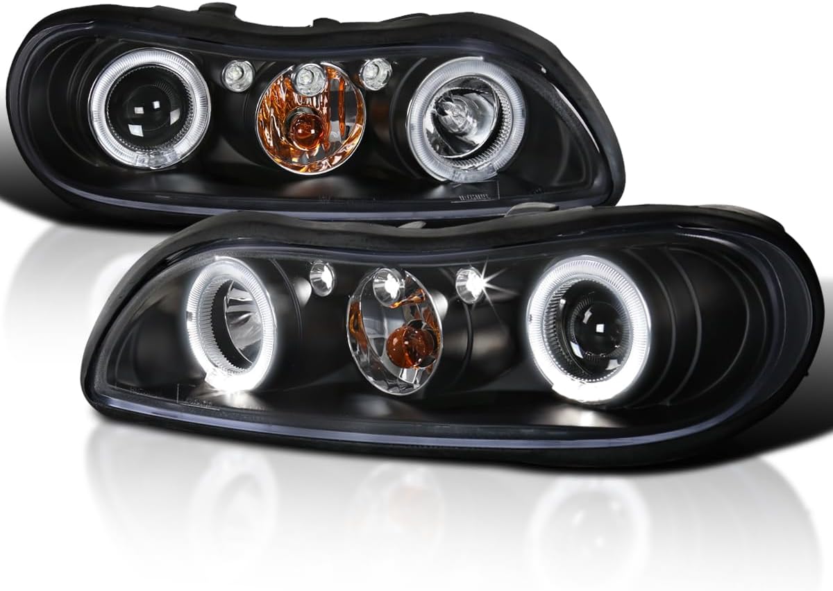 Black LED Headlights Compatible with 1997-2003 Chevy Malibu, 2004-2005 Chevy Classic, 1997-1999 Oldsmobile Cutlass, Left + Right Pair Headlamps Assembly