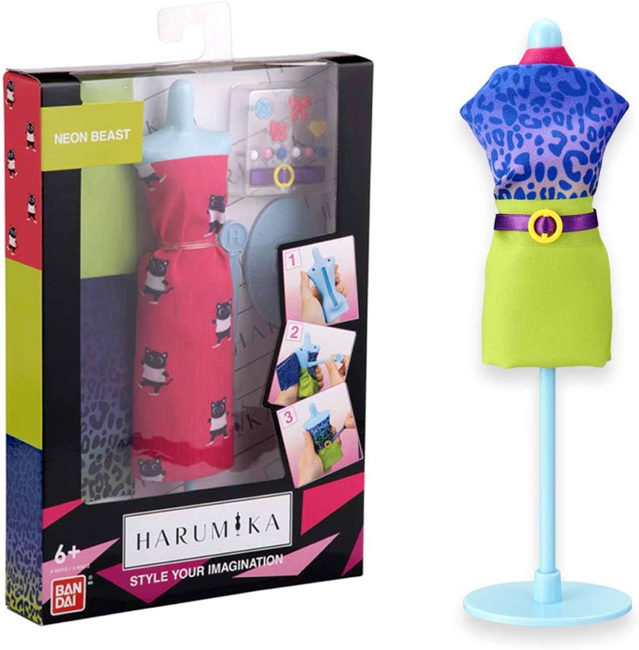 Bandai Harumika 40412 Designer Set - Neon Beast Theme - Craft Set - Create Your Own Fashion Without Needle and Thread