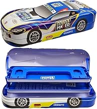 KALQIAD Racing Car Pencil Box for Kids | Dual Layer Stationery Organizer | Attractive Car Shape Design | Durable Stainless Steel Pencil Case for Boys Girls School Gift