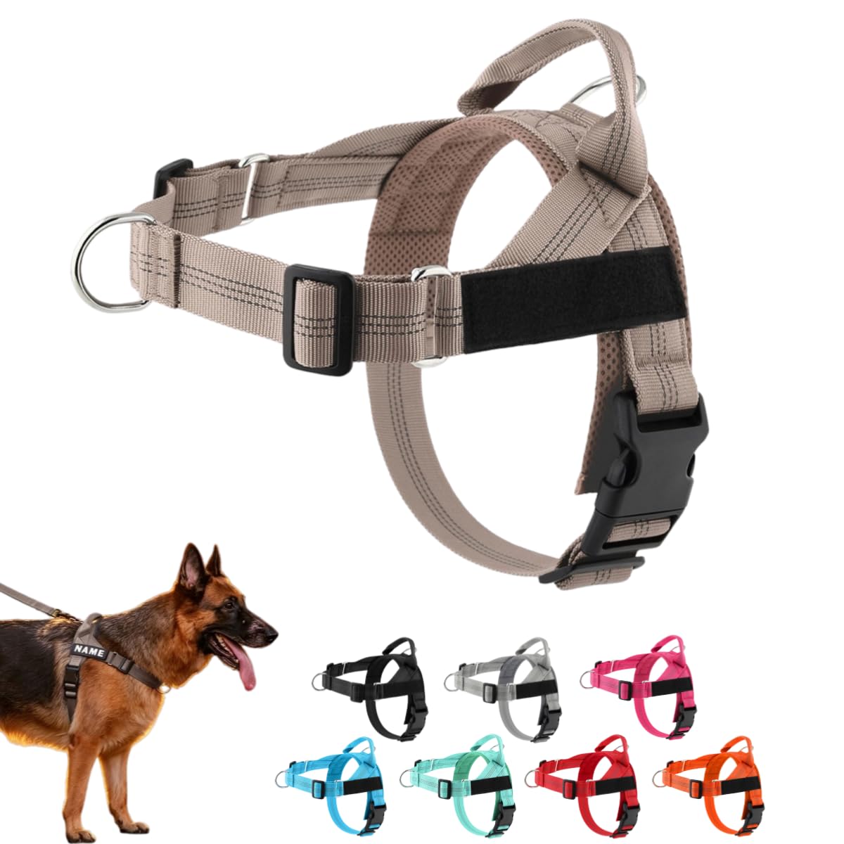 No Pull Dog Harness, Front Clip Adjustable Pet Vest, Breathable Soft Padded Material, Neck & Chest Adjustable, Heavy-Duty D-Ring, Stick Any-Velcro, Sturdy Handle, for Small To Large Dogs (1pc-BG, XS)