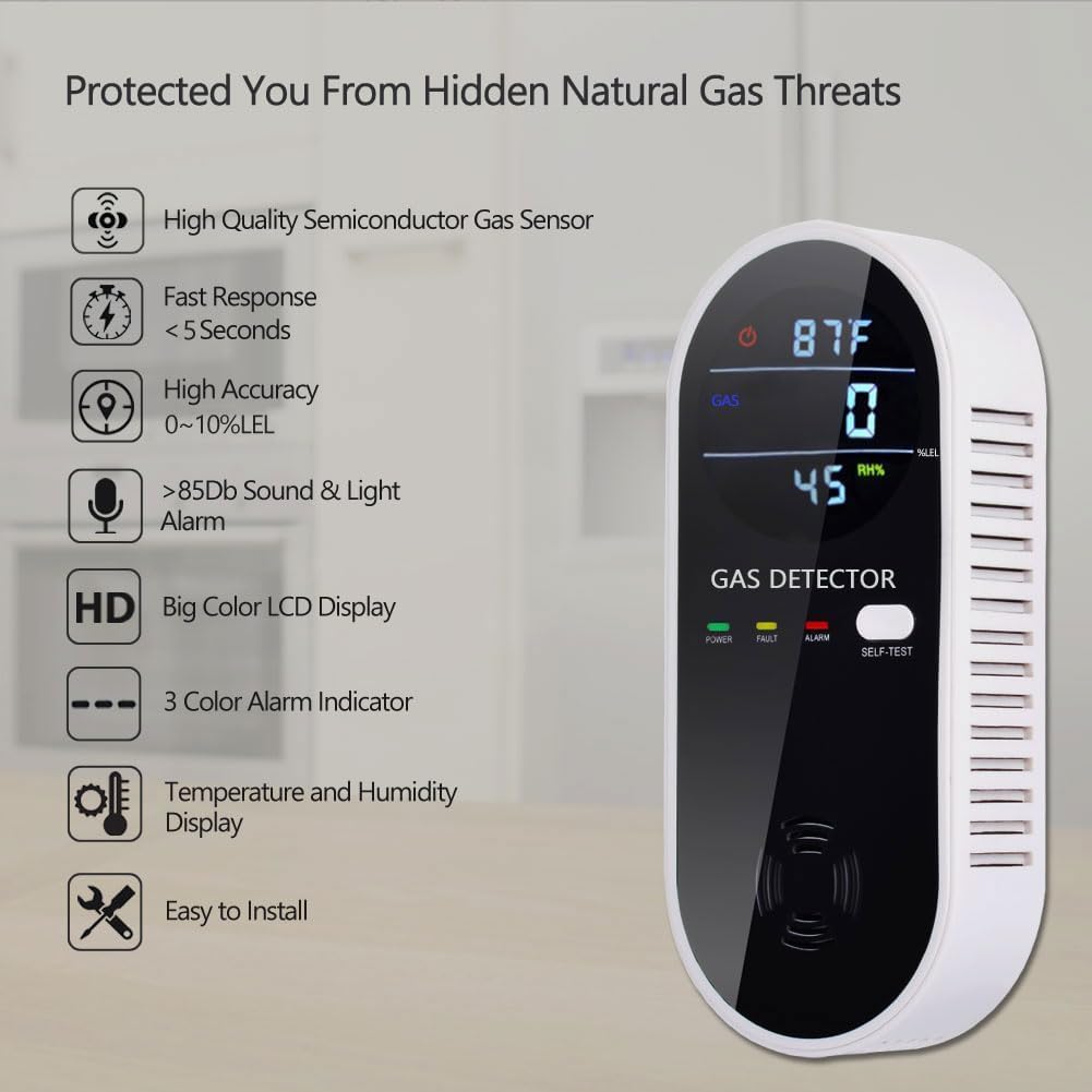 2 Packs Gas Detector & Alarm, KH Alert 3 in 1 Natural Gas Detectors & Propane Gas Detectors for Home & RV, Combustible Gas Leak Detector Monitor for LNG, LPG, Methane
