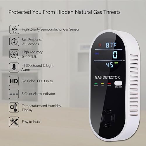 Miniatura 3 de Paquete de 2 detectores de gas y alarma, detectores de gas natural 3 en 1 y detectores de gas propano para el hogar y RV, monitor detector de fugas