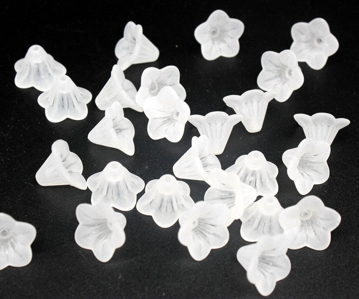 akrylowe koraliki rzemieślnicze, Matowe kwiatowe akrylowe nakładki na koraliki/przekładki 10x14mm, opakowanie 50/100/300 wielokolorowe/białe(Transparent White,300pcs 10x14mm)