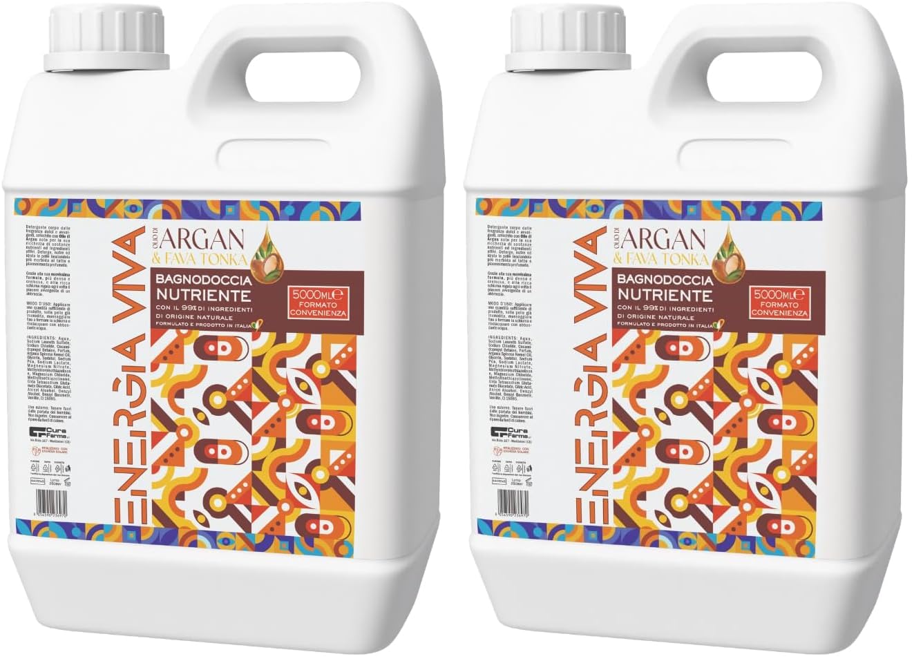 Bagnodoccia Nutriente all’Olio di Argan 5 Litri – Maxi Ricarica – pH Fisiologico, Senza Oli Minerali – con Vitamina E, Pantenolo e Glicerina – Pelle Morbida e Setosa (Confezione da 2)