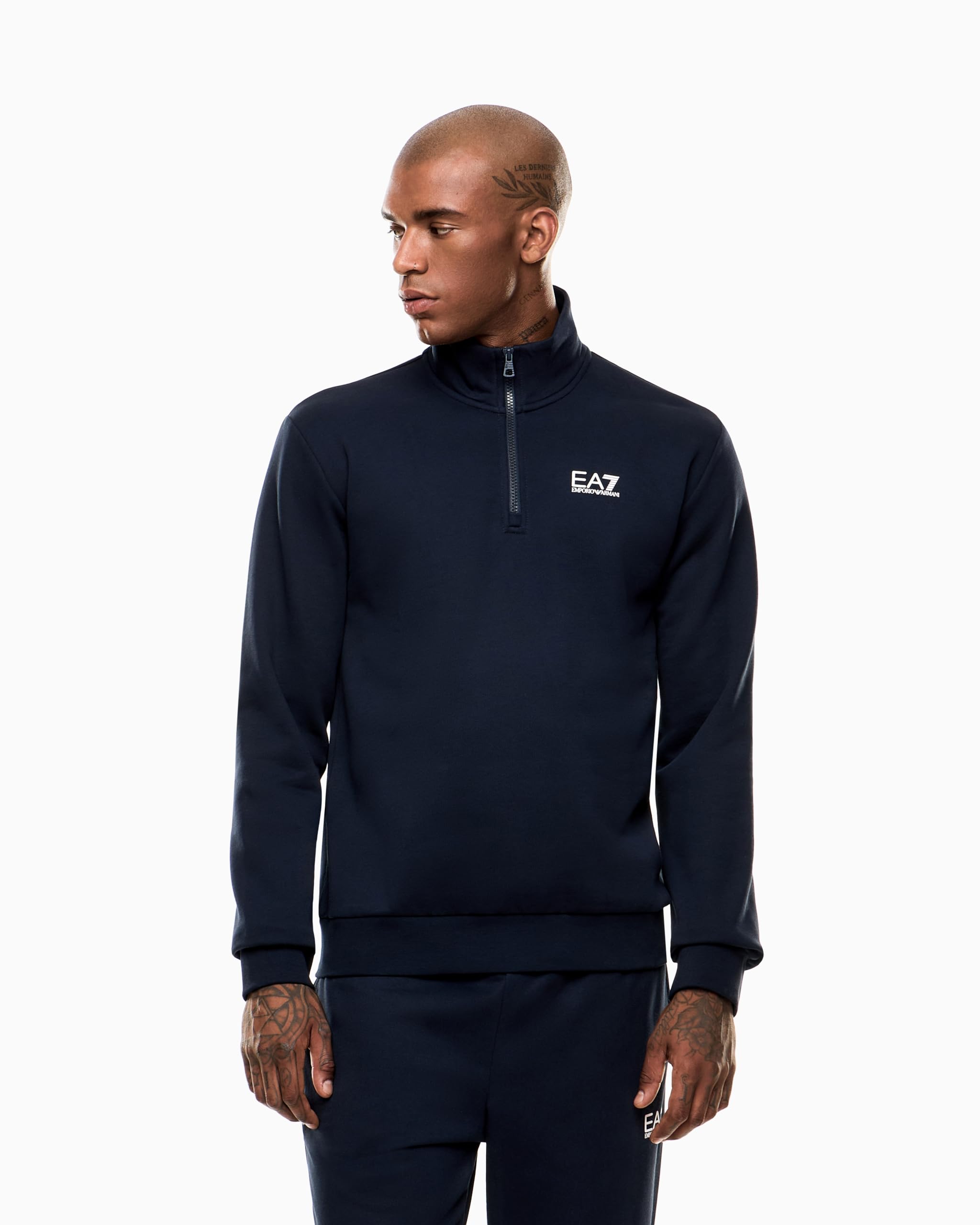 EA7 Emporio Armani Felpa da Uomo Core Identity 1/2 Zip in Cotone Felpato, 8NPM35