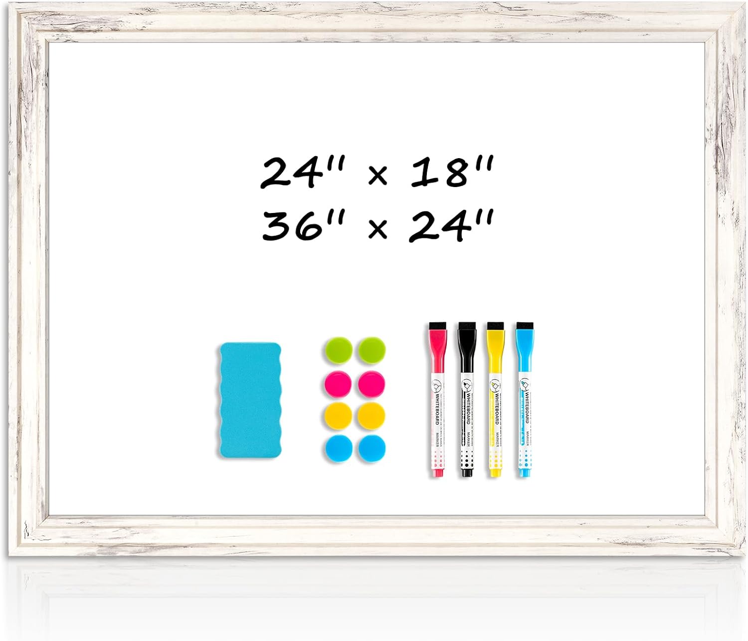 DOLLAR BOSS Magnetic Whiteboard for Wall 36" x 24" Vintage Wood Framed White Board Decorative Dry Erase Board for Home Office Shop Decor Display with 4 Markers, 8 Magnets, 1 Eraser, Vintage White