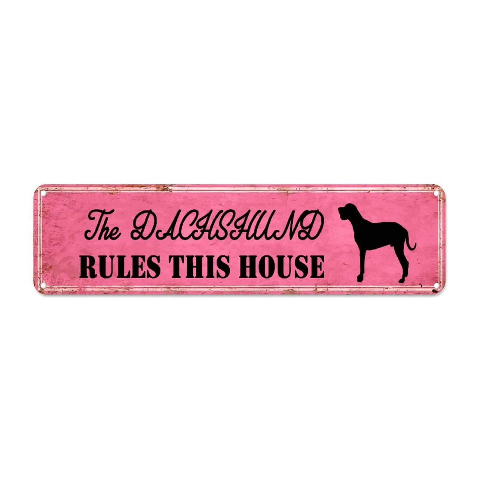 The Dachshund Rules This House Retro Tin Signs Aluminum Metal Sign for Home Kitchen Garden Wall Yard Coffee Art Plaque Decor 4x16 Inch