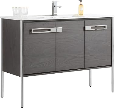 Fine Fixtures Oakville 48 Inch Bathroom Vanity with Sink, Black Coal Oak with White Ceramic Sink - Chrome Hardware | Elegant Bathroom Vanities for Modern Homes
