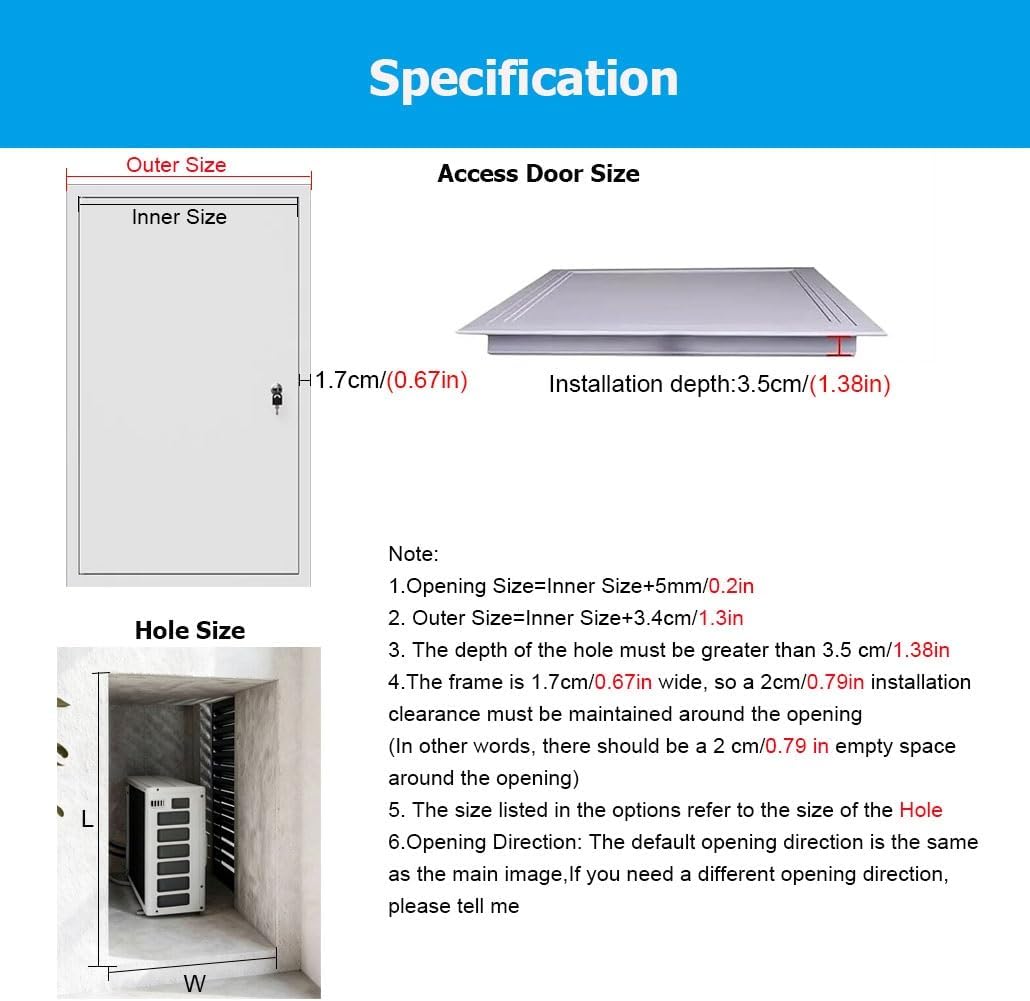 10x36 14x48 35x48 40x48 Universal Recessed Metal Access Panel for Drywall, Fire Rated Attic Access Door/Wall Hatch Cover with Screwdriver Latch for Plumbing(96.5x121.9cm/38x48in)