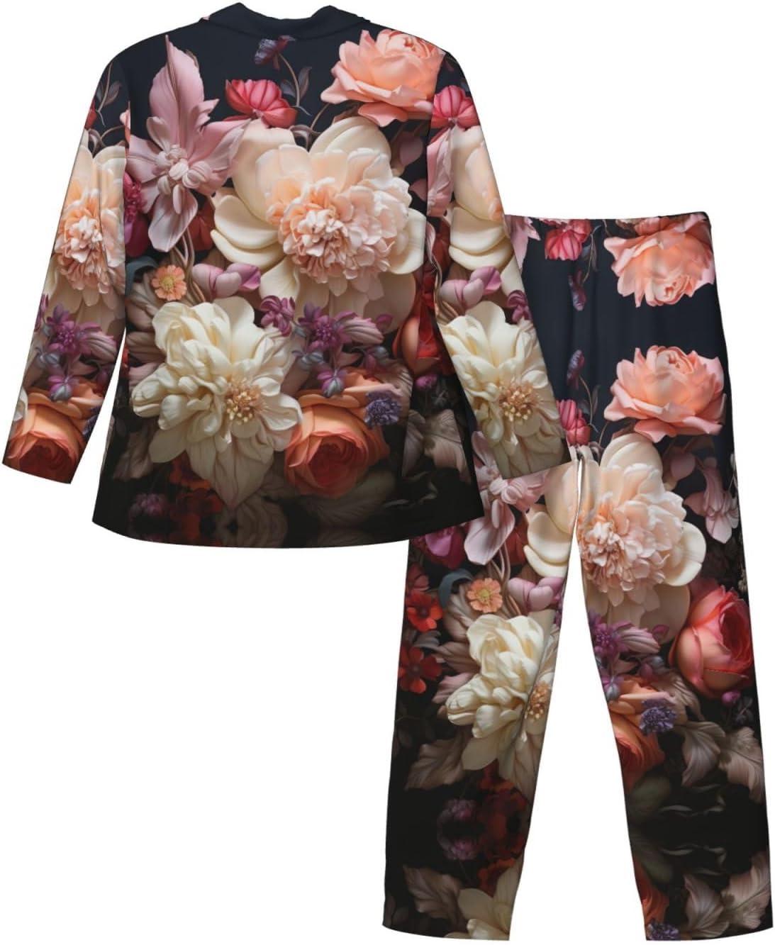 Beautiful Flowers Print Luxurious Mens Pajamas Set,Soft Breathable Pajamas, Perfect For Winter Christmas