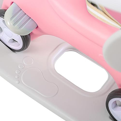 Vista 4 de Caballo mecedor 4 en 1 para niños pequeños de 1.5 a 3 años, juguetes de paseo en bicicleta de equilibrio con asa de empuje, respaldo de juguete Rosa
