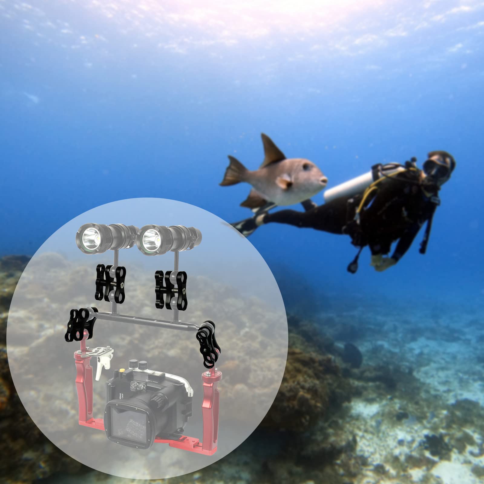 2 Stück Tauchen Licht Fackel Kugelgelenk Schmetterlings Klammer Klemm Halterung für Unterwasser Kamera