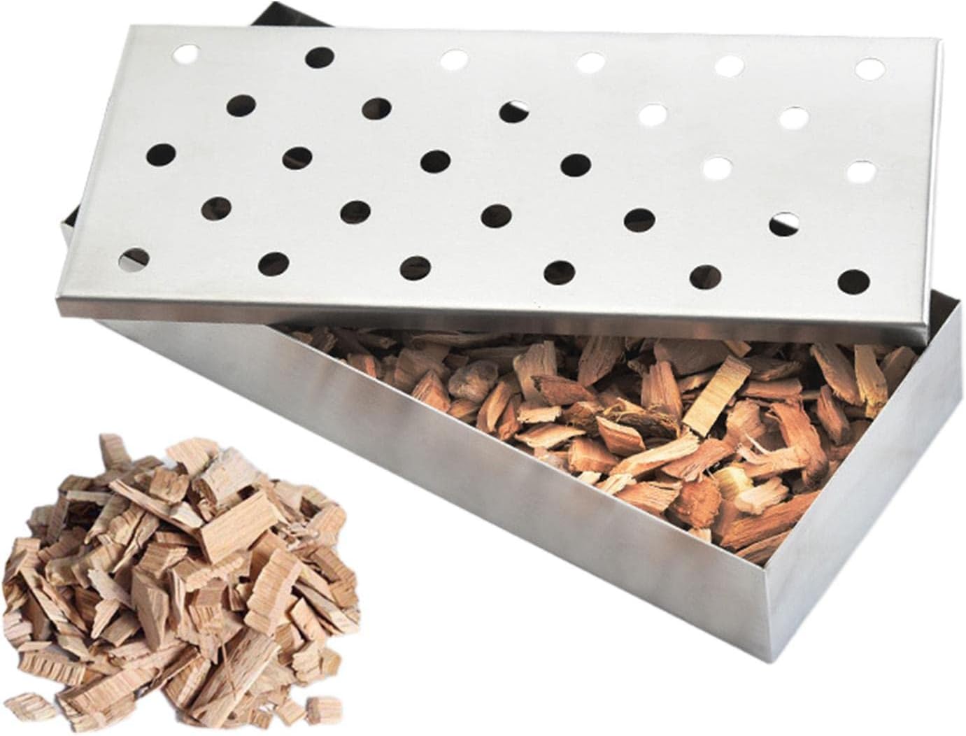 Amazon ステンレス スチール スモーカー ボックス スチール製スモーカーボックス 炭のプロパンのグリルのための蝶番を付けられ