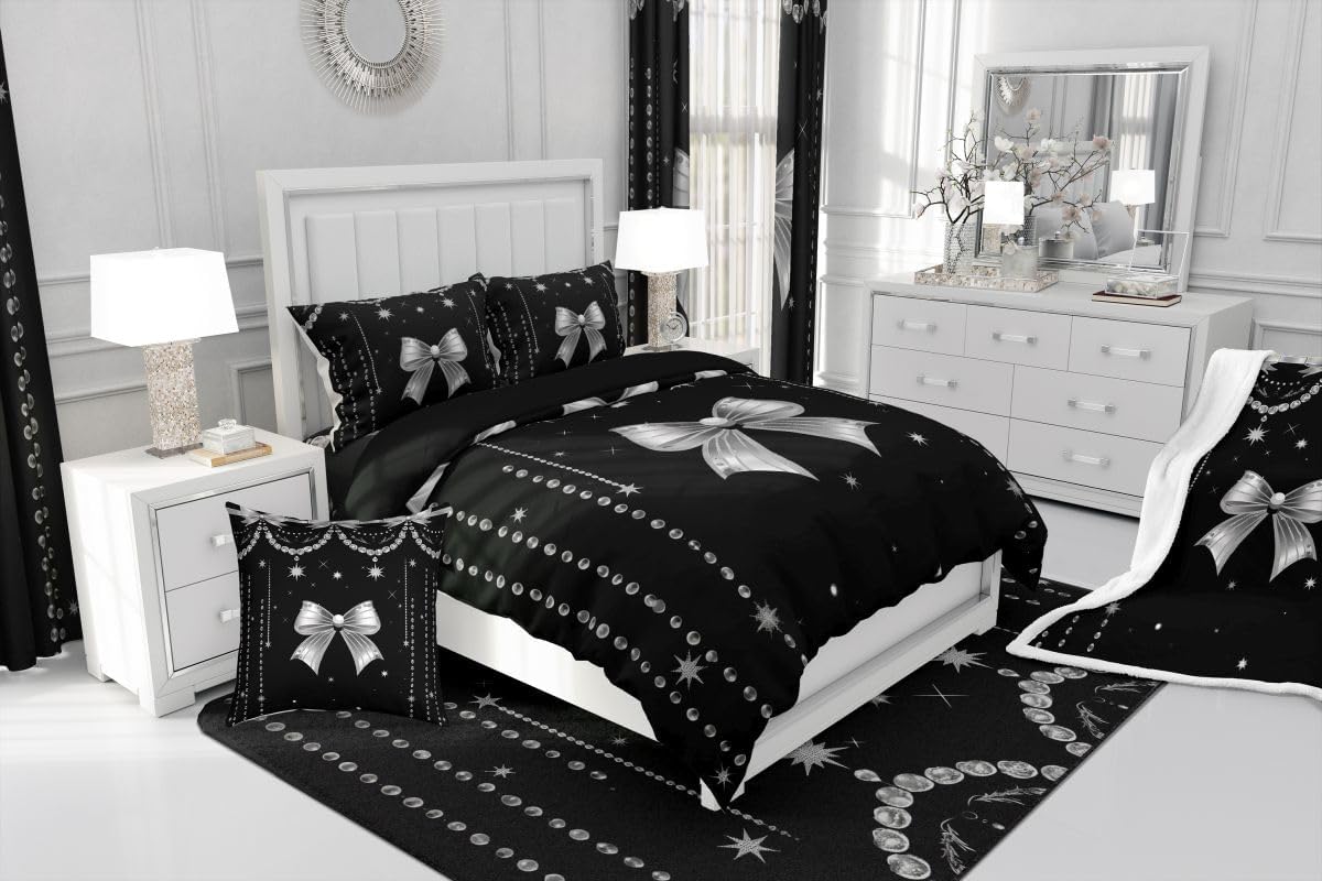 Feelyou Bowknot Area Rug 5x7 Polyester Glitter Print Living Room Rugs for Bedroom Cartoon Bow Tie Decor Carpet Bow Tie Indoor Floor Mat Soft Non-Slip