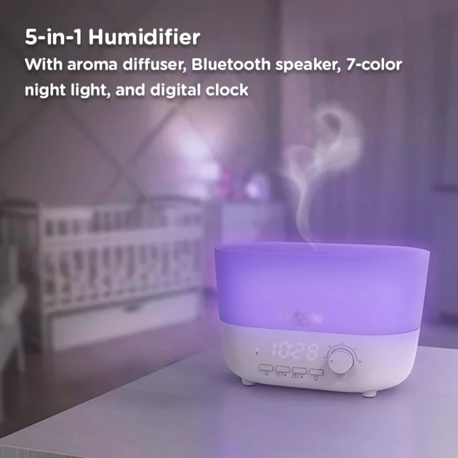 Umidificatore da Tavolo Umidificatori Umidificatore 5 in 1 con diffusore Altoparlante Luce Notturna e Orologio Umidificatore for Camera da Letto