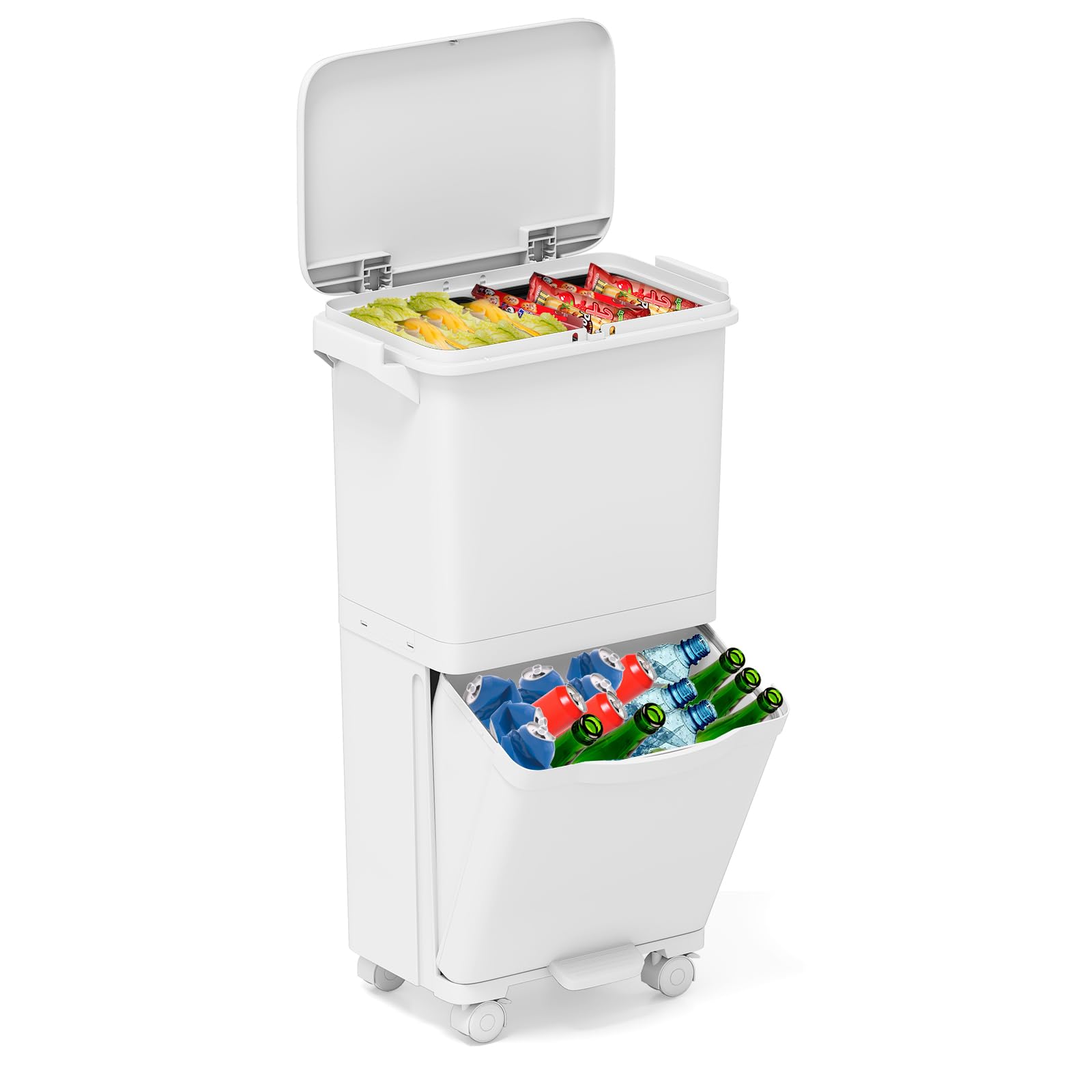 Giantex Bidone della Spazzatura da Cucina 36L, Doppio Strato con 3 Secchi Rimovibili, Etichette per Classificazione, Contenitore con Ruote per Raccolta Differenziata(36 L)