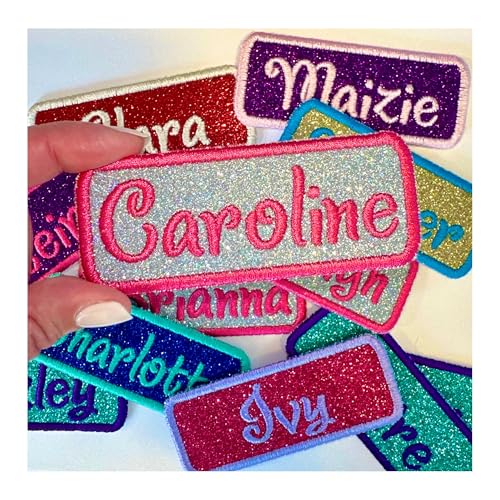 Custom Name Patch Embroidered Tag Sparkling Glitter Iron On Or Sew On - Choose Your Colors (1 Patch)