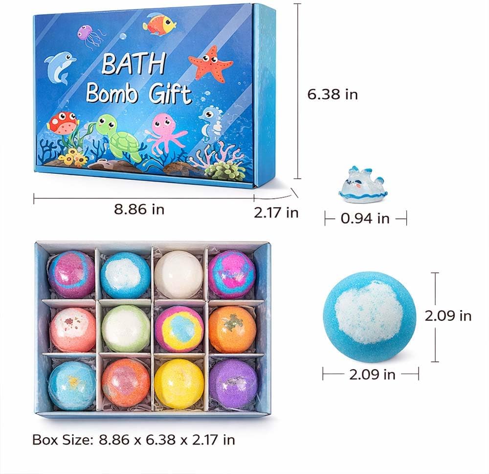 Ocean Surprise Bath Bomb Set, 12 Pack Color Changing Bath Bombs with Surprise Inside, Sea Salt Bubble Bath Gift Set for Easter Basket Stuffers and Spa Use (Zoo Animal 12pc)