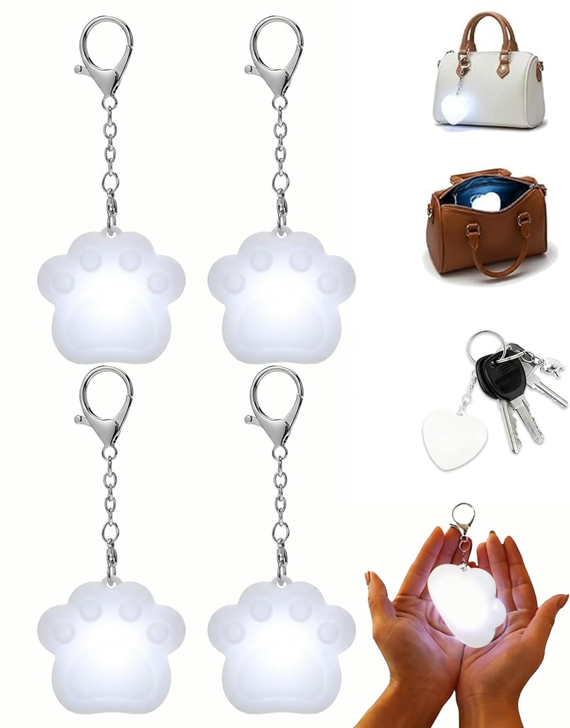 HiGropcore Purse Light for Inside, Wallet Tote Bag Touch Sensing Light, LED Touch Activated Automatic Sensor Handbag, Heart Shaped Purse Lamp for Women (Cat Paw*4) — image 1