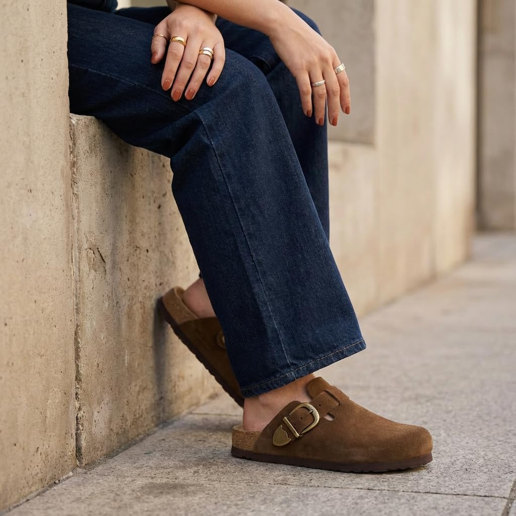 CUSHIONAIRE Hamlet Genuine Leather Suede Clogs for Women, Slip On Shoes with Detailed Metal Buckle Strap and Memory Foam Footbed - Image 5