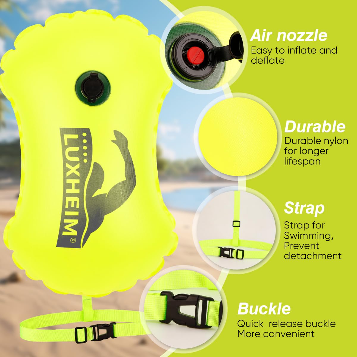 LUXHEIM Swim Buoy Tow Floats for Open Water Swimming Highly Visible Swim Float Waterproof Inflatable PVC Tow Float for Triathlons - Image 7