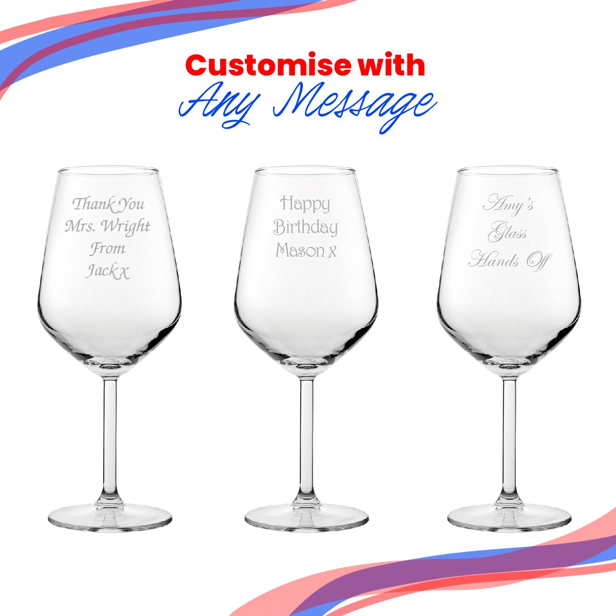 Copa de vino tinto con grabado personalizado, Allegra 490 ml o 17 onzas, en caja de regalo, sin plomo, personalizable con cualquier mensaje, grabado en el Reino Unido