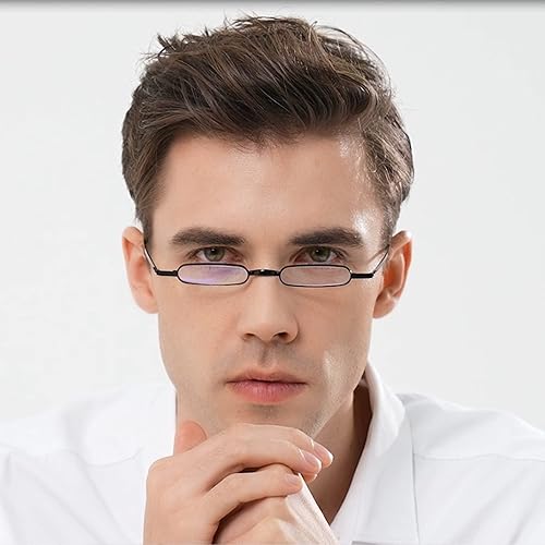 Miniatura 5 de Hubeye 2 pares de mini gafas de lectura ultra delgado metal ligero portátil anti-luz azul lector con gafas funda +2.0