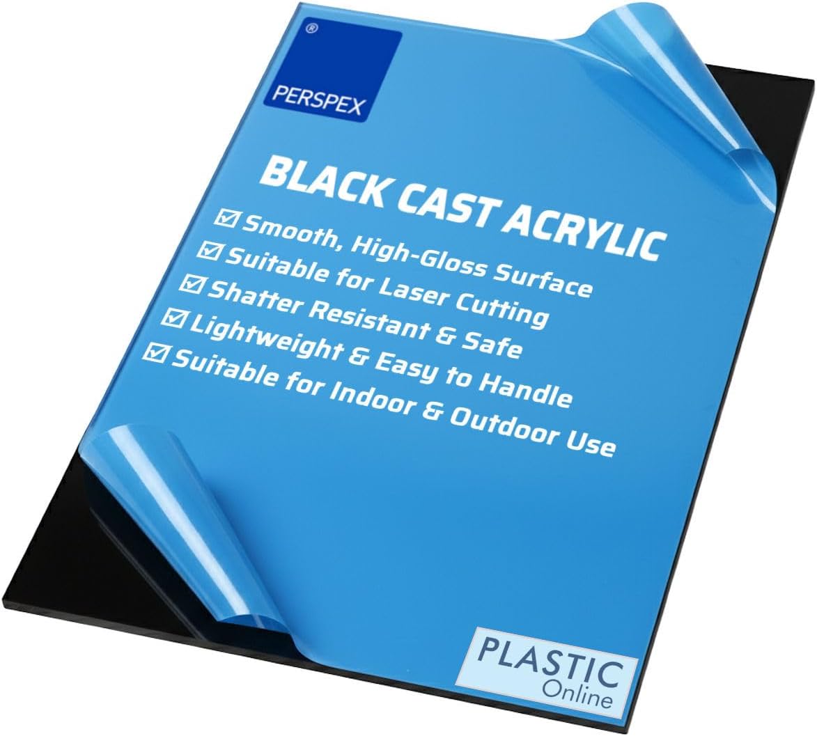 3mm Perspex Black Gloss Acrylic Plastic Sheet Panel With Finished Polished Edges - Various Sizes (A4-21cm x 29.7cm)