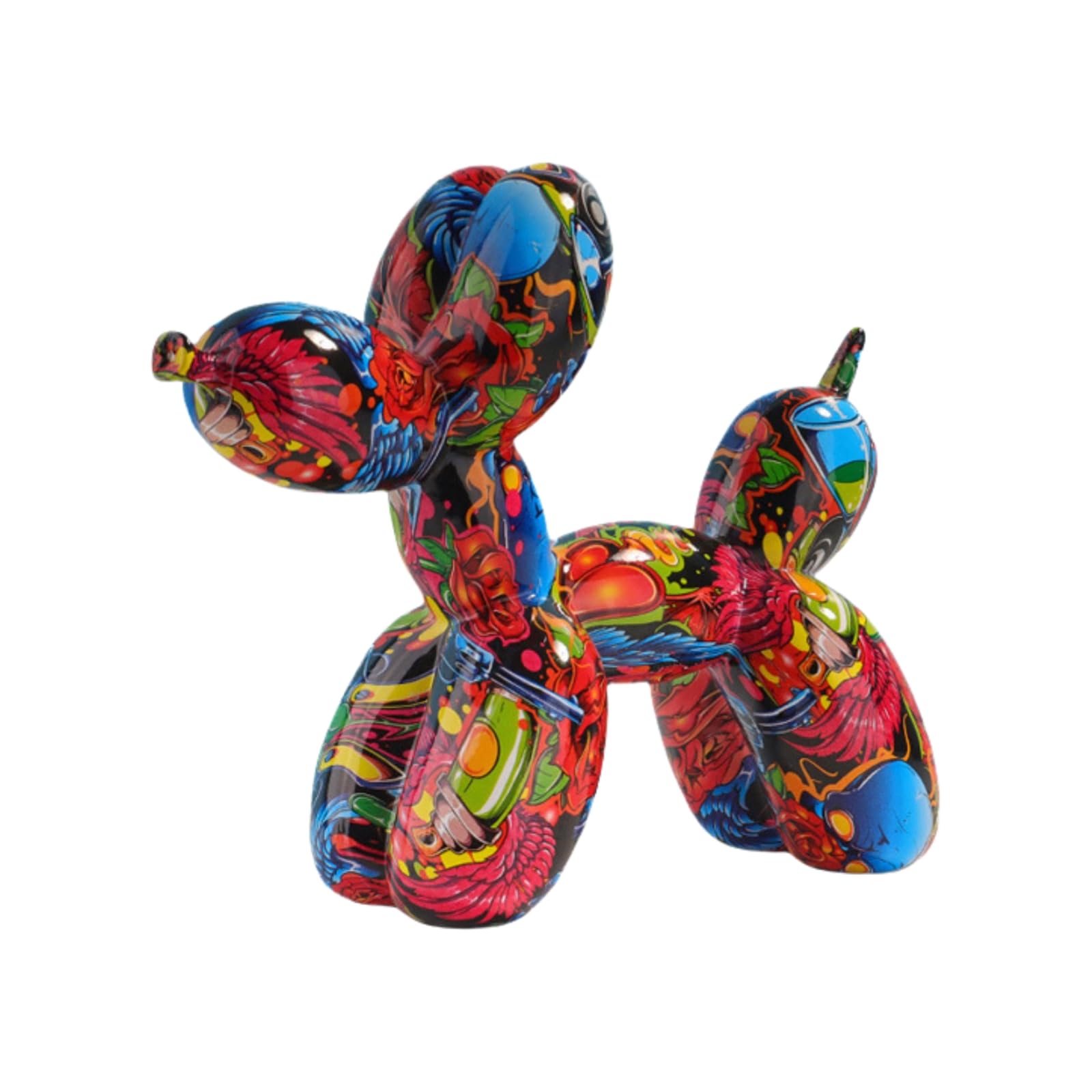 YOYUMI Balloon Dog Ornament Sculpture, Resin Statue Watercolor Decoration for Living Room Bedroom Shop Window and Office Deco 18 * 22 * 8.5cm Rose Graffiti