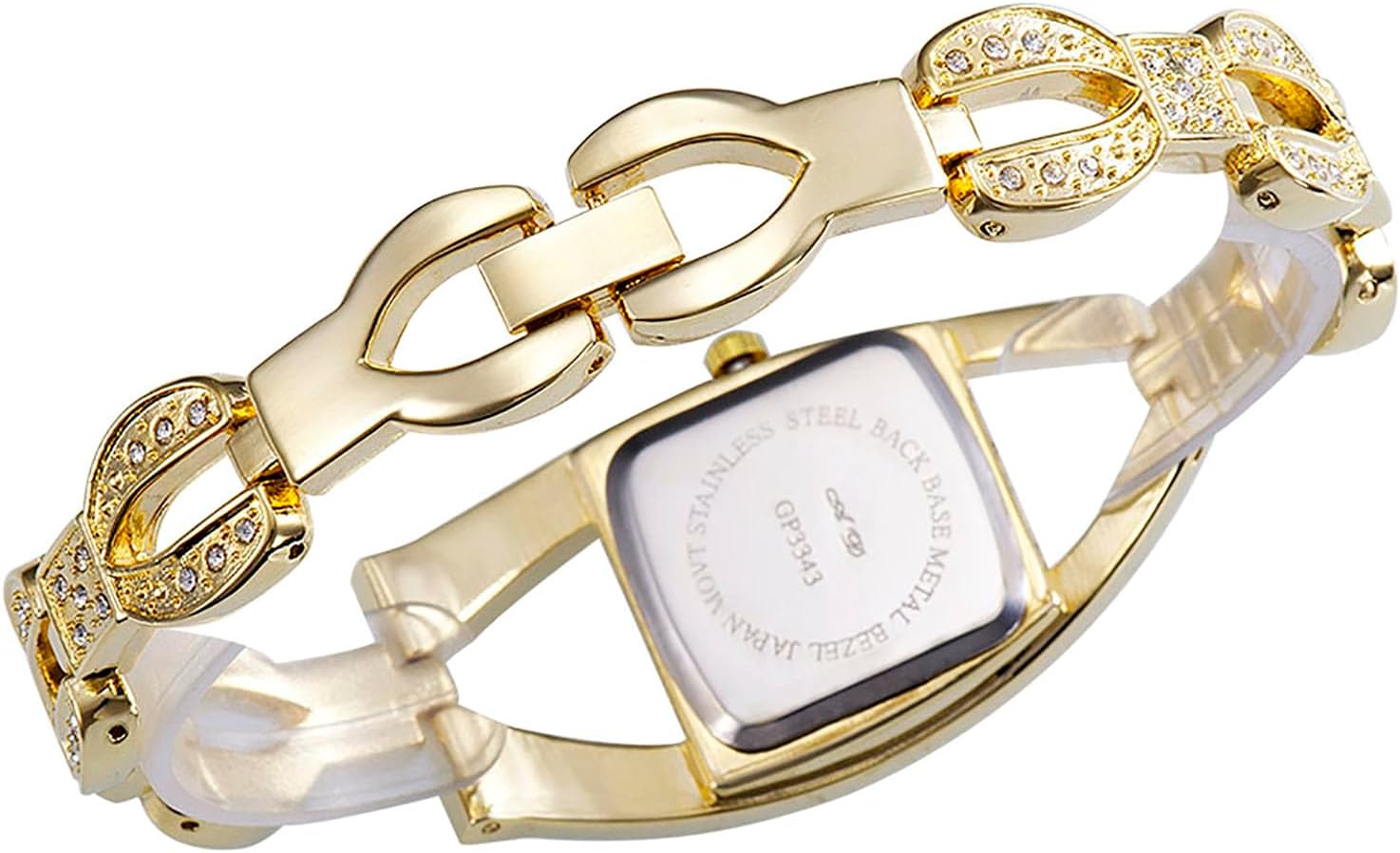 JewelryWe Luxury Square Bracelet Watch: Full Bling Cubic Zirconia Decorated Gold Watches Rectangular Dial Stainless Steel Removable Strap Analog Quartz Wristwatch for Women for Valentine's Day - Image 6