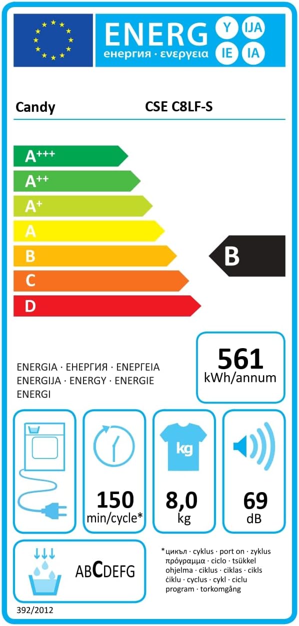 Asciugatrice 8 Kg Classe B Condensazione 58,5 cm CSE C8LF-S [Classe di efficienza energetica B]
