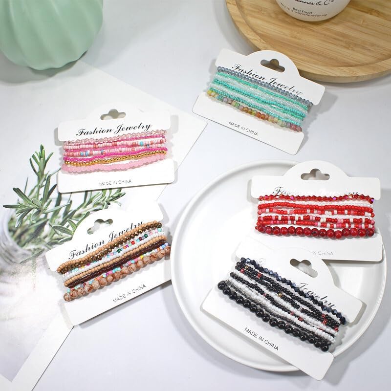 Pingyongchang Boho Colorful Beads Stackable Bracelets Set for Women Handmade Multicolor Seed Crystal Layered Stretch Bracelets Retro Country Holiday Beach Trendy Jewelry Gifts - Image 4