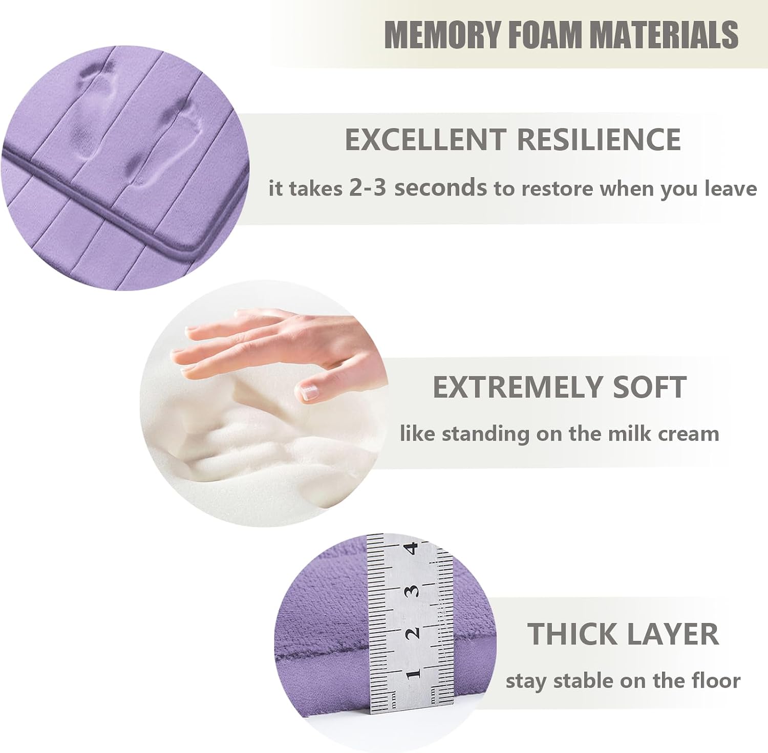 Bathroom Rugs 3 Piece Memory Foam Bath Rugs Set of 3 Super Water Absourb Bath Mats Velvet Cover Soft Rugs on Bathroom,Bedroom,Living Room,Dog Mat,Home Decoration,Lavender Purple