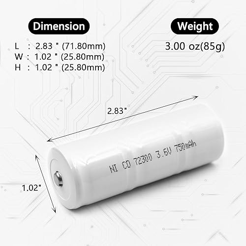 Miniatura 3 de Paquete de 2 baterías de repuesto Ni-CD de 3.6 V para Lombart 72300L Mega Batteries 13969 O'Donnell 7334 Powertron N1052 R&D 5224 Unipower B10344