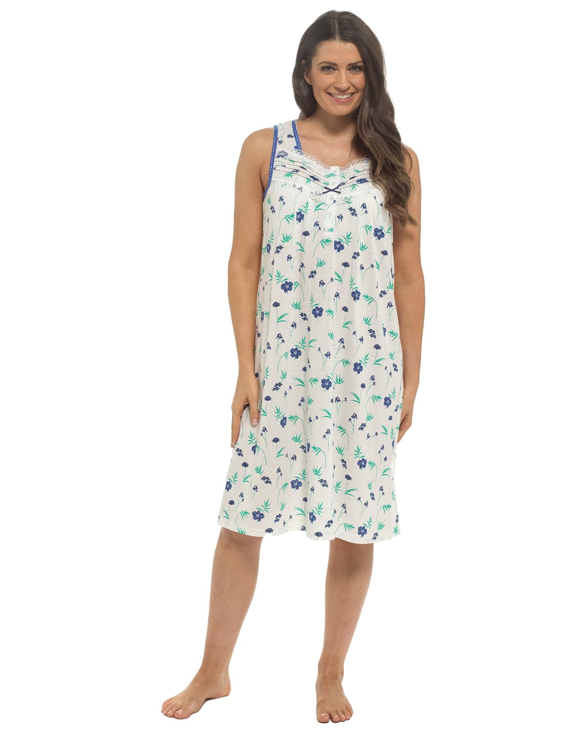 Slumber Hut Ladies 2 Pack Jersey Poly Cotton Sleeveless Floral Nightie - Blue - 22-24