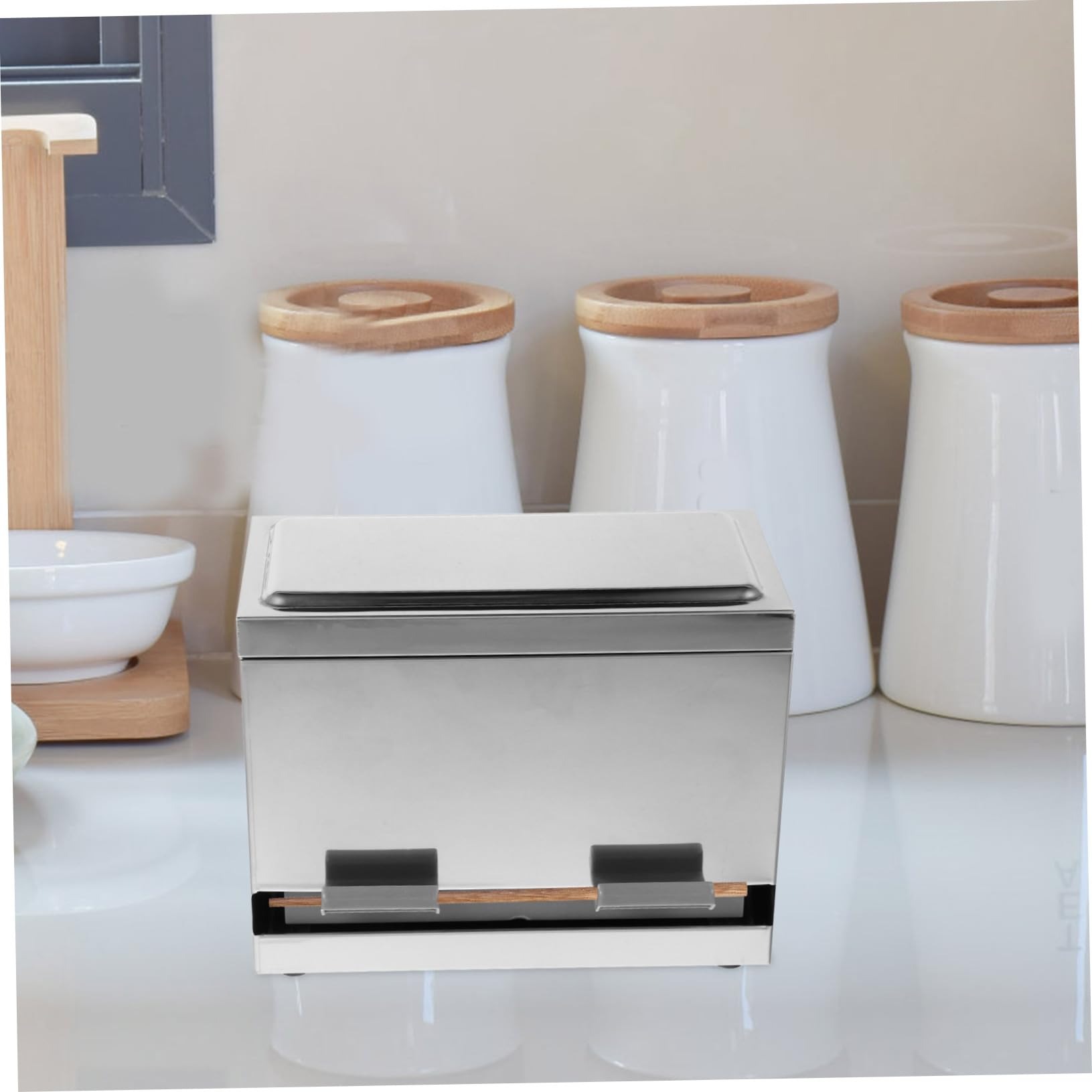 Ciieeo Multifunktionaler Edelstahl Strohhalmhalter und Essstäbchenhalter mit Deckel Automatische Druckfunktion Große Kapazität für Zuhause und Restaurant