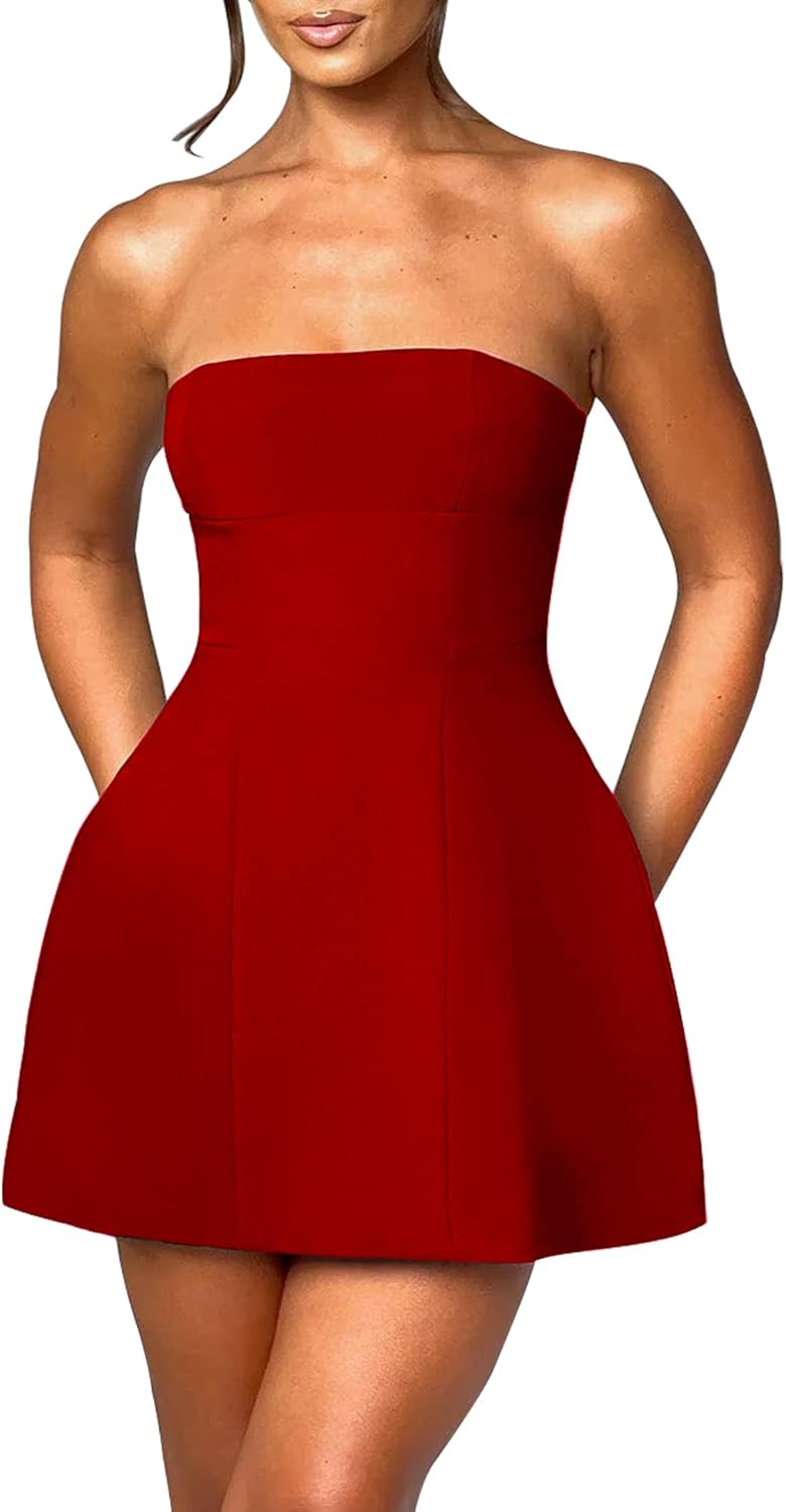 LuFeng Women's Sexy Strapless Backless Tube Top Bodycon Dress Sleeveless Cute A Line Mini Dresses - Image 2