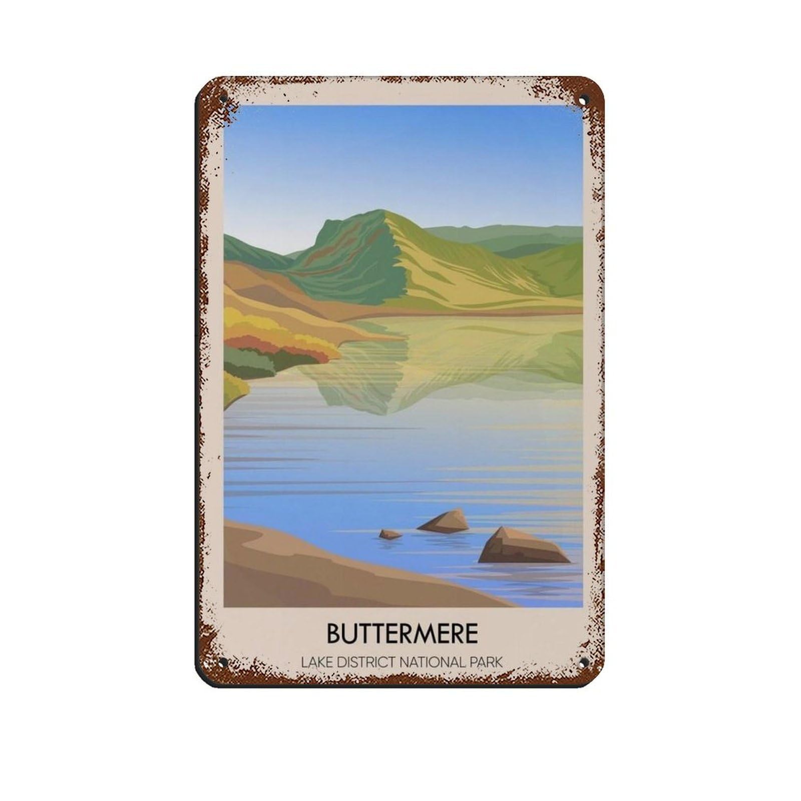 Lxwnze 20L X 30W Cm Buttermere Travel Poster Retro Poster Metal Tin Sign Chic Art Retro Iron Painting Bar People Cave Cafe Family Garage Poster Wall Decoration 8X12inch(20X30cm)
